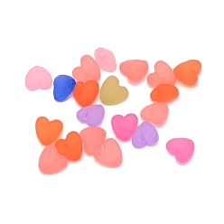 Mixed Color Frosted Transparent Acrylic Beads, Heart, Mixed Color, 8x8x5.5~6mm, Hole: 1.5mm, 20pcs/set