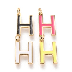 Letter H Латунь эмаль подвески, с целью перехода в кольце, долговечный, реальный 18 k позолоченный, letter.h, разноцветные, letter.h, ч: 18x11x1.8 мм, прыжковые кольца: внутренний диаметр: 3 мм