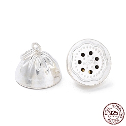 Silver 925 Sterling Silver Pendants, with Jump Rings, Lotus Charms, with S925 Stamp, Silver, 10x12mm, Hole: 3.4mm