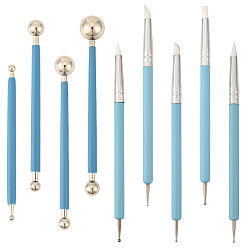 (52) Непрозрачная лаванда 9шт. 2 стили набор пластиковых инструментов для лепки из глины с двумя головками, принадлежности для рукоделия из глины для детей, разноцветные, 119~154x7~7.5 мм