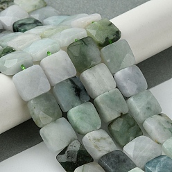 Jadeite Natural Myanmar Jadeite Beads Strands, Faceted, Square, 10.5~11x10.5~11x4.5~5mm, Hole: 0.7mm, about 38pcs/strand, 15.87''(40.3cm)