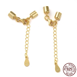 Настоящее золото 18K 925 удлинитель цепи из стерлингового серебра, концевые цепочки с застежками-караками и концами шнура, вкладки каплевидной цепочки, с печатью s925, реальный 18 k позолоченный, 26 мм