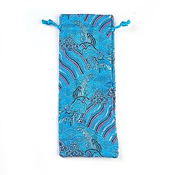Deep Sky Blue Silk Pouches, Drawstring Bag, Deep Sky Blue, 19x7.5~8cm