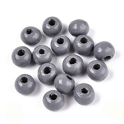 Серый Круглые бусины из натурального дерева схима, окрашенные распылением, серые, 6~6.5x4.5~5 мм, отверстие : 1.6~1.8 мм