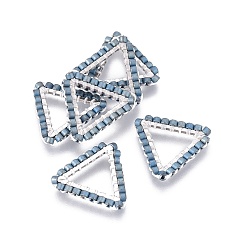 Steel Blue MIYUKI & TOHO Handmade Japanese Seed Beads, with 304 Stainless Steel Link Rings, Loom Pattern, Triangle, Silver, Steel Blue, 14~15x16~16.5x1.8~2mm