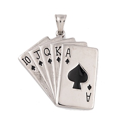 Black 304 Stainless Steel Pendants, with Enamel, Playing Card Charm, Stainless Steel Color, Black, 42x41.5x4mm, Hole: 9x5mm