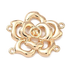 Настоящее золото 14K Латунные многожильные звенья для оправ кабошонов, за половину пробурено бисера, цветок, реальный 14 k позолоченный, 21.5x25.5x3 мм, отверстия : 1.2 mm и 1.4 мм, лоток : 4 мм, штифты : 0.6 мм