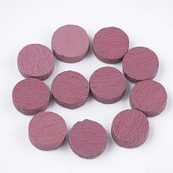 Cerise Painted Poplar Wood Cabochons, Flat Round, Cerise, 7x2mm