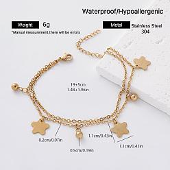 Estrella 304 Charm de acero inoxidable 2 Pulseras de hilo para mujer, dorado, estrella, 7.48 pulgada (19 cm)