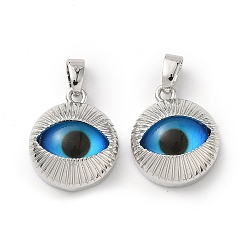 Платина Латунь стекло кулоны, плоские круглые с глаз, платина, 16x13x5.5 мм, отверстие : 4x3 мм