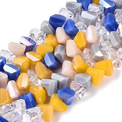 Mixed Color Mixed Styles Electroplate Glass Beads Strands, Triangle, AB Color Plated, Faceted, Mixed Color, 3.5~4x6x6mm, Hole: 1~1.2mm, about 93~104pcs/strand, 12.99~14.57 inch(33~37cm)