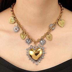 Golden & Stainless Steel Color Duo Tone 304 Stainless Steel Multi Heart Pendant Necklaces for Women, Golden & Stainless Steel Color, 17.72 inch(45cm)