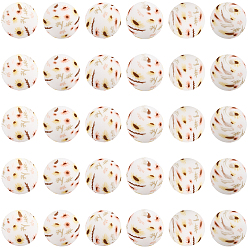 Белый 30 шт. круглые силиконовые бусины с принтом в виде подсолнуха, белые, 15 мм, отверстие : 2 мм