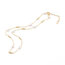 Golden Heart Glass Beaded Chain Necklaces, with Brass Curb Chains, White, Golden, 16.53 inch(42cm)