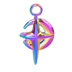 Rainbow Color 304 подвески из нержавеющей стали, луна со звездным шармом, Радуга цветов, 21x11 мм
