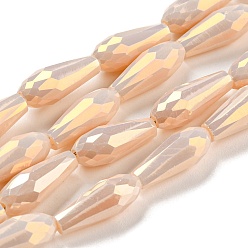 пшеница Гальванизированные непрозрачные стеклянные бусины, с полным покрытием цвета радуги, граненые, слеза, цвет пшеницы, 15x6 мм, отверстие : 1 мм, около 47~ 50 шт / нитка, 25~26.8 дюймов (63.5~68 см)