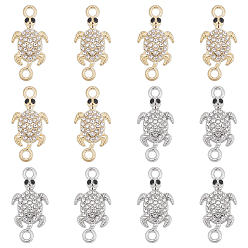 Платиновый & Золотой 40 шт. 2 цвета сплава, кристаллы и стразы, подвески-коннекторы, ссылки на черепаху, платиной и золотом, 26x12.5x3 мм, отверстие : 2 мм, 20 шт / цвет