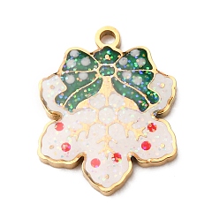 Christmas Wreath Рождество 304 эмалированные подвески из нержавеющей стали, с напудренным золотом, ионное покрытие (ip), без кадмия, без никеля и без свинца, Рождественский венок, 16.5x13.5x2 мм, отверстие : 1.4 мм