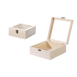 Папайя Оранжевый Деревянные ящики для хранения, с откидной крышкой из прозрачного стекла и железной застежкой, квадратный, papayawhip, 20x20x8 см