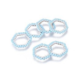 Светло-Голубой Японский бисер miyuki & toho ручной работы, с 304 кольцами из нержавеющей стали, Ткацкий станок, шестиугольник, серебряные, Небесно-голубой, 15~15.5x16x1.8~2 мм