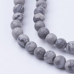 Map Stone Natural Map Stone/Picasso Stone/Picasso Jasper Bead Strands, Frosted, Round, 4~4.5mm, Hole: 1mm, about 85~90pcs/strand, 14.9 inch(38cm)