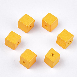 Золотистый Расписные бусы из натурального дерева, кубические, золотые, 10x10x10 мм, отверстие : 2 мм