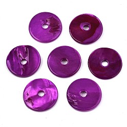 Фиолетовый Покрашенные брызги естественные шарики раковины пресноводного, Heishi бусы, Диск / плоские круглые, фиолетовые, 15x2 мм, отверстие : 2.5 мм