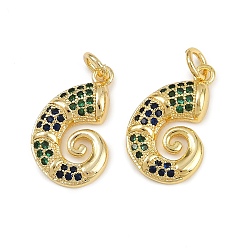 Зеленый Латунные микро проложить кубического циркония подвески, форма раковины, с целью перехода в кольце, долговечный, без кадмия и без свинца, стойки покрытие, золотые, зелёные, 18x12x3 мм, отверстие : 3 мм