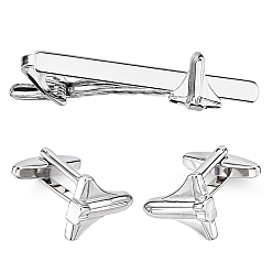 Airplane Alloy Cufflinks & Tie Clips Sets, Platinum, Airplane, 18x15x23~29mm