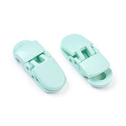 Aquamarine Eco-Friendly Opaque Solid Colour Plastic Baby Pacifier Holder Clip, Aquamarine, 32x12.5x9mm, Hole: 6.5x4.5mm