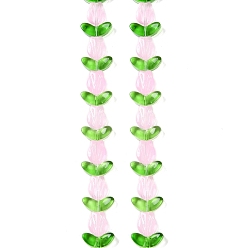 Pink Прозрачные стеклянные бусины, цветок, розовые, 10x8x4 мм, отверстие : 0.8 мм, около 27 шт / нитка, 16.5'' (42 см)