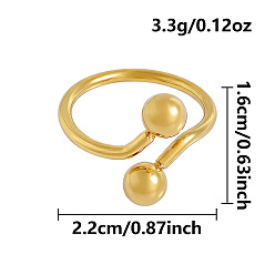 Золотой 304 открытые кольца-манжеты из нержавеющей стали для женщин, круглый шар, золотые, размер США 12 3/4 (22 мм)