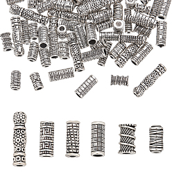 Античное Серебро 60шт 6 стили тибетский стиль сплав трубчатые бусины, колонка, античное серебро, 10~22.5x4~6.2 мм, отверстие : 1.6~4 мм, 10 шт / стиль