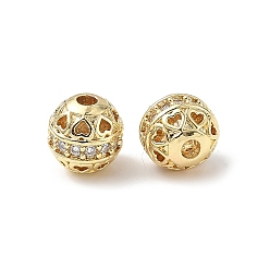 Настоящее золото 18K Латунные микро проложить кубического циркония бусы, круглые, стойки покрытие, долговечный, без кадмия и без свинца, реальный 18 k позолоченный, 7.5~8 мм, отверстие : 1.4 мм