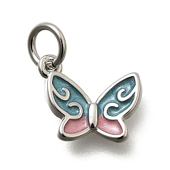Платина Латунь эмаль прелести, с целью перехода в кольце, стойки покрытие, долговечный, без свинца и без кадмия, очарование бабочки, платина, 9x10.5x2 мм, отверстие : 3.5 мм