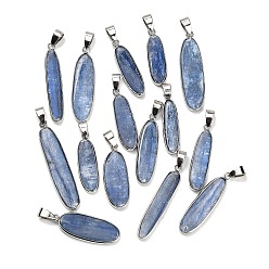 Кианит Натуральные кианитовые подвески, овальные подвески с латунной оправой, платина, 30.5~48.5x8~13x2.5~3.5 мм, отверстие : 7~7.5x4~4.5 мм