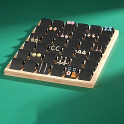 Черный 36-слотовый лоток для бамбуковых сережек, с держателем дисплея из искусственной кожи, прямоугольные, чёрные, 350x285x35 мм