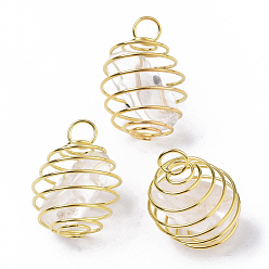Хрусталь Железные спиральные подвески для бусин, с бусинами из натурального кристалла кварца внутри, круглые, золотые, 21x24~26 мм, отверстие : 5 мм