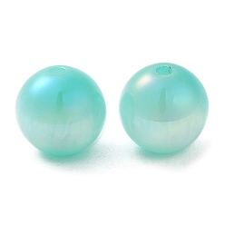 Turquoise Perles de résine opaques irisées, perles de bonbons, ronde, turquoise, 12x11.5mm, Trou: 2mm