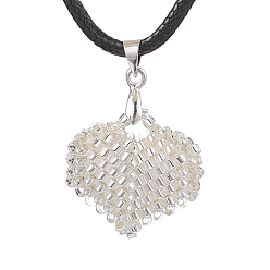 Белый 3d ожерелья с подвесками из стеклянных бусин в форме сердца, колье из искусственной кожи, белые, 17.52 дюйм (44.5 см)