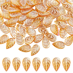 Orange 100Pcs Handmade Lampwork Pendants, Imitation Jade, Leaf, Orange, 17.5x11x3mm, Hole: 1.2mm