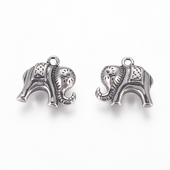 Antique Silver 304 Stainless Steel Pendants, Elephant, Antique Silver, 14.5x15x5mm, Hole: 1.5mm