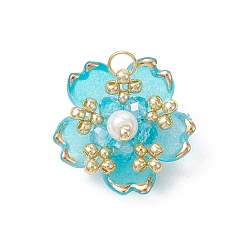 Темно-Голубой Подвески сакуры из стеклянных бусин ручной работы, с акриловыми и 304 нержавеющими кольцами для прыжков, глубокое синее небо, 18.5x18.5x11.5 мм, отверстие : 2.5 мм