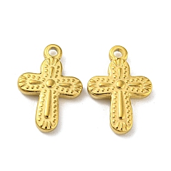 Настоящее золото 18K Ионное покрытие (ip) 304 подвески из нержавеющей стали, крест очарование, реальный 18 k позолоченный, 19x13.5x3 мм, отверстие : 1.8 мм