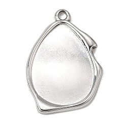 Couleur Acier Inoxydable 304 inoxydable supports cabochons Pendentif en acier, larme, couleur inox, 31.5x22.5x2.5mm, Trou: 2.5mm, Plateau: 25.5x18.5 mm