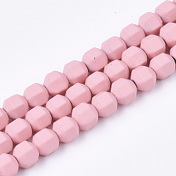 Pink Spray Painted Non-magnetic Synthetic Hematite Beads Strands, Star Cut Round Beads, Faceted, Pink, 4x4x4mm, Hole: 0.5mm, about 100pcs/strand, 15.7 inch
