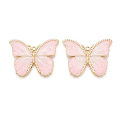 Pink Подвески из эмали, АБС-пластика и искусственного жемчуга с гальваническим покрытием., бабочки прелести, золотые, без кадмия, без никеля и без свинца, розовые, 35x44x4 мм, отверстие : 1.8 мм