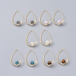 Mixed Stone Natural Gemstone Dangle Earrings, with Rhinestone, Brass Earring Hook and Cardboard Jewelry Set Boxes, Teardrop, Real 18K Gold Plated, 36~38x24~25x2.5mm, Pin: 0.8mm