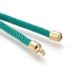 Light Sea Green Nylon Twisted Cord Bracelet Making, Slider Bracelet Making, with Eco-Friendly Brass Findings, Round, Golden, Light Sea Green, 8.66~9.06 inch(22~23cm), Hole: 2.8mm, Single Chain Length: about 4.33~4.53 inch(11~11.5cm)