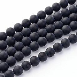 Black Agate Grade A Natural Black Agate Beads Strands, Dyed, Frosted, Round, 6mm, Hole: 1mm, about 65pcs/strand, 15.5 inch